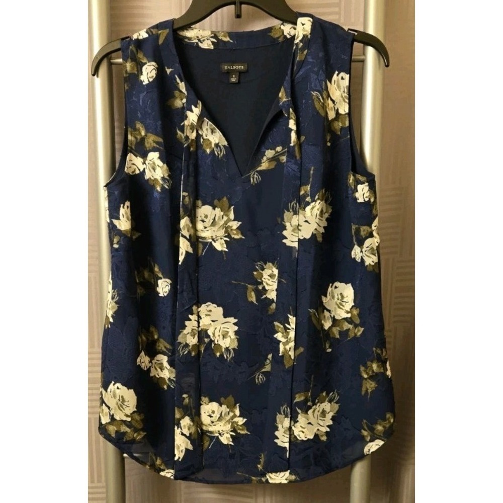 Talbots Floral Sleeveless Women's Size Small S Blue White Lined Romantic Whimsy